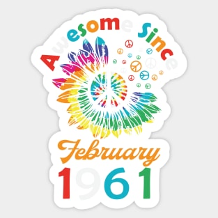 Funny Birthday Quote, Awesome Since February 1961, Retro Birthday Sticker